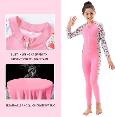 DEHAI Kids Dive Skins Suit Full Body Swimsuit for Boys Girls and Youth Thin Rash Guard Wetsuit Drysuits Front Zipper Long Sleeve Water Sports for Waterski Diving Swimming Kayaking Surfing in Kuwait