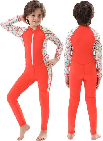 DEHAI Kids Dive Skins Suit بدلة سباحة كاملة الجسم للأولاد والبنات والشباب، بدلة غطس رقيقة للحماية من الطفح الجلدي، سحاب أمامي، كم طويل، الرياضات المائية للتزلج على الماء، السباحة، التجديف، ركوب الأمواج in Saudi Arabia
