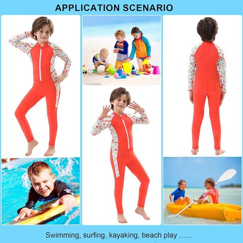 DEHAI Kids Dive Skins Suit بدلة سباحة كاملة الجسم للأولاد والبنات والشباب، بدلة غطس رقيقة للحماية من الطفح الجلدي، سحاب أمامي، كم طويل، الرياضات المائية للتزلج على الماء، السباحة، التجديف، ركوب الأمواج in Saudi Arabia