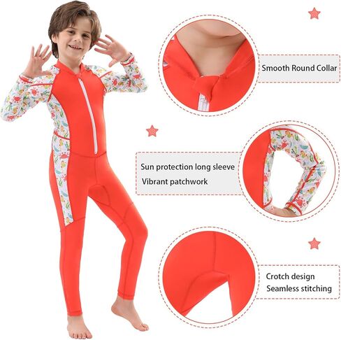 DEHAI Kids Dive Skins Suit بدلة سباحة كاملة الجسم للأولاد والبنات والشباب، بدلة غطس رقيقة للحماية من الطفح الجلدي، سحاب أمامي، كم طويل، الرياضات المائية للتزلج على الماء، السباحة، التجديف، ركوب الأمواج in Saudi Arabia