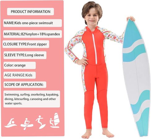DEHAI Kids Dive Skins Suit بدلة سباحة كاملة الجسم للأولاد والبنات والشباب، بدلة غطس رقيقة للحماية من الطفح الجلدي، سحاب أمامي، كم طويل، الرياضات المائية للتزلج على الماء، السباحة، التجديف، ركوب الأمواج in Saudi Arabia