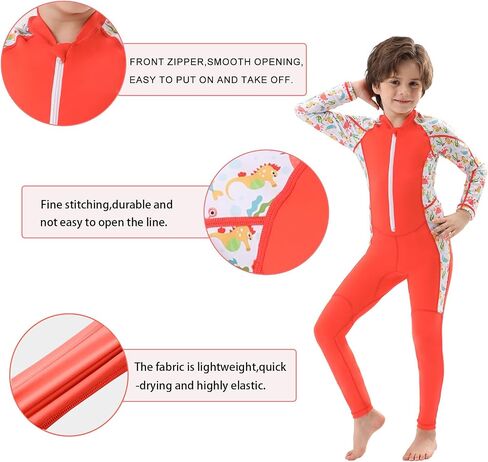 DEHAI Kids Dive Skins Suit بدلة سباحة كاملة الجسم للأولاد والبنات والشباب، بدلة غطس رقيقة للحماية من الطفح الجلدي، سحاب أمامي، كم طويل، الرياضات المائية للتزلج على الماء، السباحة، التجديف، ركوب الأمواج in Saudi Arabia