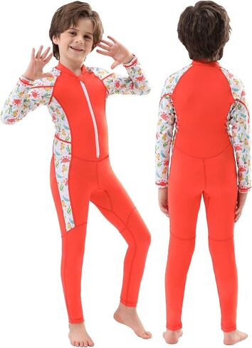 DEHAI Kids Dive Skins Suit بدلة سباحة كاملة الجسم للأولاد والبنات والشباب، بدلة غطس رقيقة للحماية من الطفح الجلدي، سحاب أمامي، كم طويل، الرياضات المائية للتزلج على الماء، السباحة، التجديف، ركوب الأمواج in Saudi Arabia