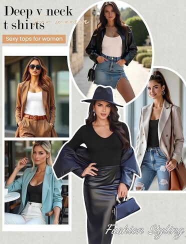 ekouaer deep v deck decrts for women low cut long sleeve tops slim fit fit basic scivage tees deep stshirts tshirts xs-xxl in Saudi Arabia