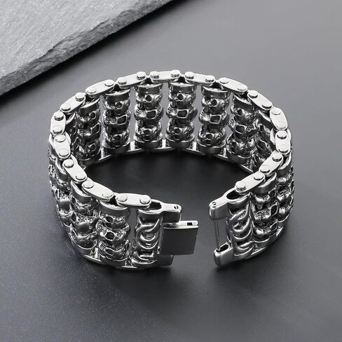 Men's Gothic Skull Bracelet 316L Stainless Steel Chain Bracelet for Men Heavy Duty Biker Bracelets Prefer for Motorcycle-Inspired Jewelry in Saudi Arabia