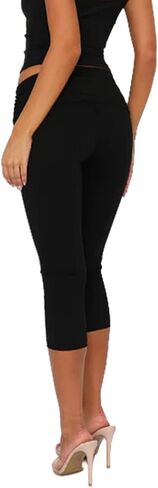 Women Fold Over Capri Pants Low Rise Foldover Yoga Leggings Knee Length Cropped Flared Bell Bottom Capris Y2k in Saudi Arabia