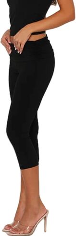 Women Fold Over Capri Pants Low Rise Foldover Yoga Leggings Knee Length Cropped Flared Bell Bottom Capris Y2k in Saudi Arabia