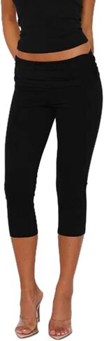 Women Fold Over Capri Pants Low Rise Foldover Yoga Leggings Knee Length Cropped Flared Bell Bottom Capris Y2k in Saudi Arabia