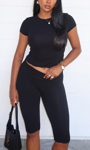 Women Fold Over Capri Pants Low Rise Foldover Yoga Leggings Knee Length Cropped Flared Bell Bottom Capris Y2k in Saudi Arabia
