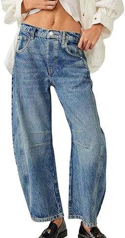 HUNGSON Women's Barrel Jeans Wide Leg Mid Rise Loose Y2k Baggy Boyfriend Jeans Denim Ankle Pants in Kuwait