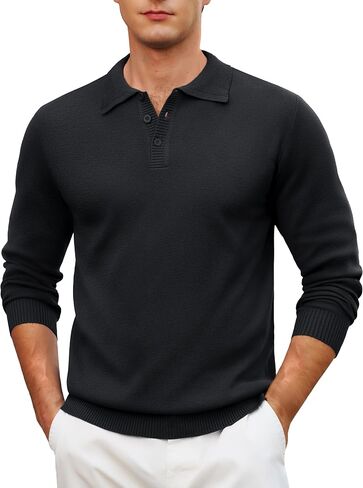 Cotrasen Mens Sweater Polo Long Sleeve Polo Shirt Casual Lightweight Knit Pullover Shirts with Collar Sweater in Saudi Arabia