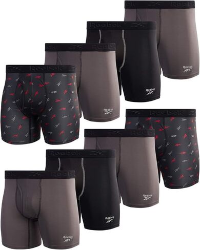 Reebok Men's Boxer Briefs - 8 Pack Performance Mens Underwear Boxer Briefs with Fly Pouch - Athletic Underwear for Men (S-XL), Size X-Large, Blue/Navy/Grey/Print in Saudi Arabia