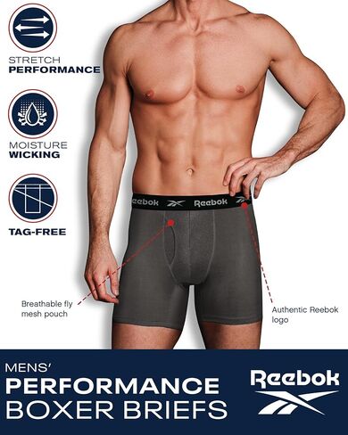 Reebok Men's Boxer Briefs - 8 Pack Performance Mens Underwear Boxer Briefs with Fly Pouch - Athletic Underwear for Men (S-XL), Size X-Large, Blue/Navy/Grey/Print in Saudi Arabia