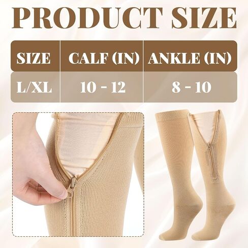 3 Pairs Zipper Compression Socks with Inner Lining Easy on 20-30mmhg Closed Toe Knee High Support Compression Socks with Gift Box for Men Women Swelling Edema in Saudi Arabia