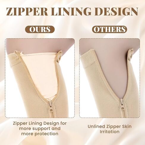 3 Pairs Zipper Compression Socks with Inner Lining Easy on 20-30mmhg Closed Toe Knee High Support Compression Socks with Gift Box for Men Women Swelling Edema in Saudi Arabia