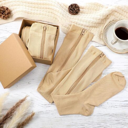 3 Pairs Zipper Compression Socks with Inner Lining Easy on 20-30mmhg Closed Toe Knee High Support Compression Socks with Gift Box for Men Women Swelling Edema in Saudi Arabia