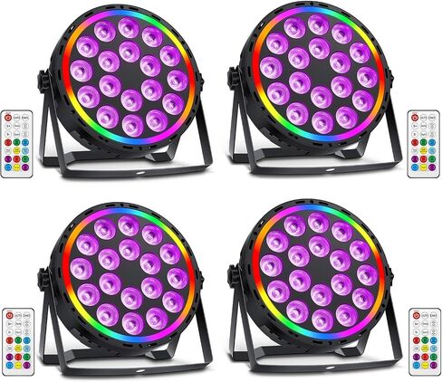 DJ Par Lights DMX، 70W 18LEDs RGBW Stage Par Light مع قوس قزح LED قطاع التحكم عن بعد، الصوت المنشط DJ الإضاءة Uplights للأحداث الزفاف الكنيسة الرقص حزب نادي الموسيقى عرض حي in Kuwait