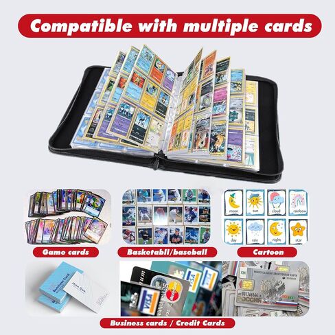 Trading Card Binder, 4 Pocket 400 Cards Holder with 50 Removable Sleeves Display Storage Collector Album Compatible with Pokemon Cards Football TCG Game Sports Cards Black Red in Saudi Arabia