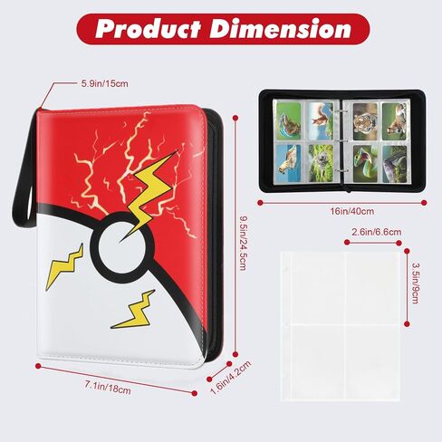 Trading Card Binder, 4 Pocket 400 Cards Holder with 50 Removable Sleeves Display Storage Collector Album Compatible with Pokemon Cards Football TCG Game Sports Cards Black Red in Saudi Arabia