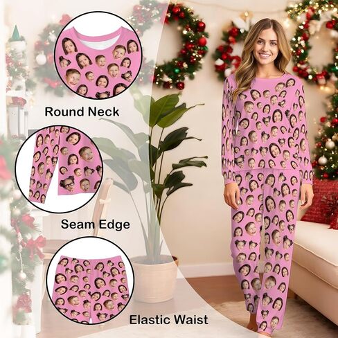 M YESCUSTOM Personalized Pajamas with Photo Face for Cat Dog Mom Custom Pet Pajamas Funny Christmas Women's PJS Sets in Saudi Arabia