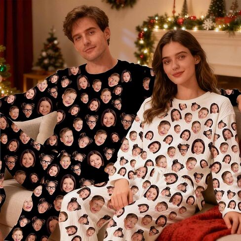 M YESCUSTOM Personalized Pajamas with Photo Face for Cat Dog Mom Custom Pet Pajamas Funny Christmas Women's PJS Sets in Saudi Arabia