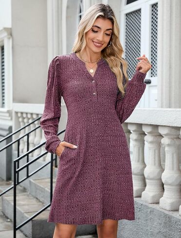 Zaful Womens Long Sleeve Fall Dresses with Mobicets v Neck Button Discaled Badydoll Knit Sweater Dress 2025 in Saudi Arabia