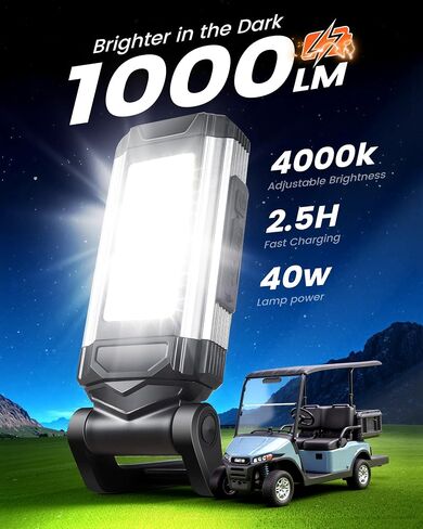 Golf Cart Lights with Magnetic Charging & 360° Rotation - LED Dome Light Accessories Featuring Hook/Carabiner, 7 Modes, Power Bank - for Camping, Hunting in Saudi Arabia