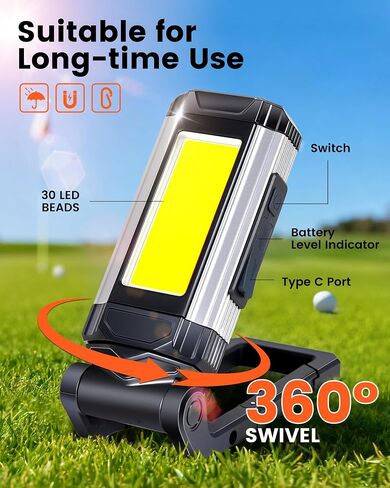 Golf Cart Lights with Magnetic Charging & 360° Rotation - LED Dome Light Accessories Featuring Hook/Carabiner, 7 Modes, Power Bank - for Camping, Hunting in Saudi Arabia