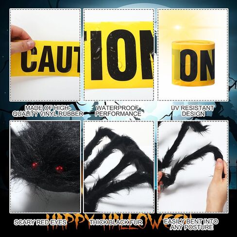 19 Pcs Halloween Golf Cart Decoration Kit, Halloween Car Decor for Parade Fake Spider Web, Large Fake Spider Caution Tape and Stickers for Car UTV ATV Trunk or Treat Outdoor Parade Decor in Saudi Arabia