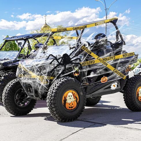 19 Pcs Halloween Golf Cart Decoration Kit, Halloween Car Decor for Parade Fake Spider Web, Large Fake Spider Caution Tape and Stickers for Car UTV ATV Trunk or Treat Outdoor Parade Decor in Saudi Arabia