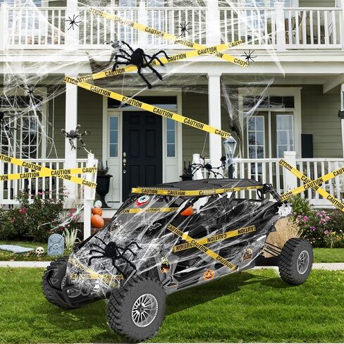 19 Pcs Halloween Golf Cart Decoration Kit, Halloween Car Decor for Parade Fake Spider Web, Large Fake Spider Caution Tape and Stickers for Car UTV ATV Trunk or Treat Outdoor Parade Decor in Saudi Arabia