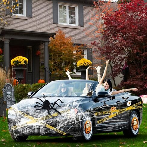 19 Pcs Halloween Golf Cart Decoration Kit, Halloween Car Decor for Parade Fake Spider Web, Large Fake Spider Caution Tape and Stickers for Car UTV ATV Trunk or Treat Outdoor Parade Decor in Saudi Arabia