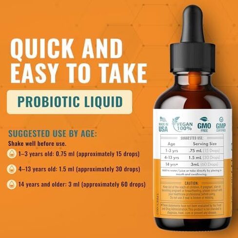 Probiotic السائل العضوي لوزارة الزراعة الأمريكية للأطفال والنساء والرجال ، قطرات بروبيوتيك طفل مع مزيج البرسيم البرسيم ، خالية in Kuwait