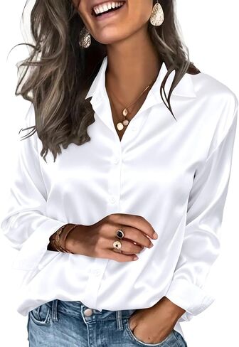 Zeagoo Satin Blouses for Women Silk Button Down Shirts Long Sleeve Business Casual Tops in Saudi Arabia