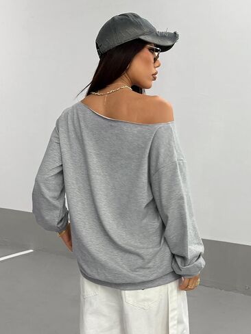 WDIRARA Women's One Shoulder Sweatshirt Oversized Lip Graphic Pullover Y2k Punk Long Sleeve Tops in Saudi Arabia