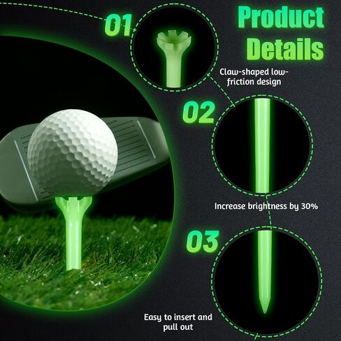 12 Pcs Glow in The Dark Golf Tees, Fluorescent Green Light Up Golf-Tees, Professional Plastic Golf-Tee for Night, Indoor Outdoor Training, Reduce Side Spin Friction in Saudi Arabia