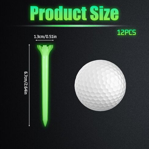 12 Pcs Glow in The Dark Golf Tees, Fluorescent Green Light Up Golf-Tees, Professional Plastic Golf-Tee for Night, Indoor Outdoor Training, Reduce Side Spin Friction in Saudi Arabia