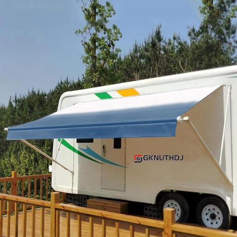 Manual RV Awning Retractable Complete Awning Kit RV Camper Awning for 5th Wheel, Travel Trailers, Toy Haulers and Motorhome (White Frame-Black Fabric, 10Ft(9'2'' Fabric)) in Saudi Arabia