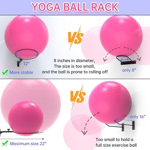 حامل كرة تمرين عالمي مثبت على الحائط - رف تخزين كرة اليوجا قابل للتعديل لكرات ثبات مقاس 14 إلى 30 بوصة، حامل جدار معدني شديد التحمل مع حلقة قطرها 12 بوصة، تصميم موفر للمساحة in Kuwait