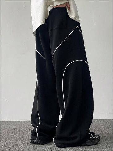 OYOANGLE Men's Contrast Side Cargo Pants Drawstring Elastic High Waist Long Pants Wide Leg Baggy Parachute Pants in Saudi Arabia