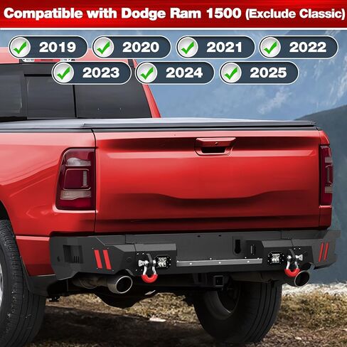 مصدات الأمامية والخلفية تناسب RAM 1500 2013-2018 (Express Rebel) و RAM 1500 2019-2024 كلاسيكي ، مصد أمامي كامل العرض والكومبو الخلفي لدودج رام 1500 ، مع صفيحة W/Winch ، حلقات D ، مصابيح LED ، مصابيح LED in Kuwait