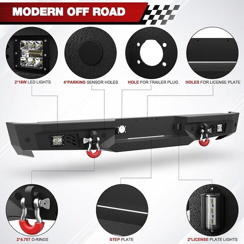 مصدات الأمامية والخلفية تناسب RAM 1500 2013-2018 (Express Rebel) و RAM 1500 2019-2024 كلاسيكي ، مصد أمامي كامل العرض والكومبو الخلفي لدودج رام 1500 ، مع صفيحة W/Winch ، حلقات D ، مصابيح LED ، مصابيح LED in Kuwait