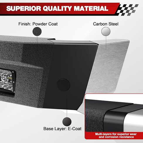 مصدات الأمامية والخلفية تناسب RAM 1500 2013-2018 (Express Rebel) و RAM 1500 2019-2024 كلاسيكي ، مصد أمامي كامل العرض والكومبو الخلفي لدودج رام 1500 ، مع صفيحة W/Winch ، حلقات D ، مصابيح LED ، مصابيح LED in Kuwait