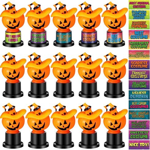 Tondiamo 15 Set Halloween Pumpkin Trophy with Sticker 4.5 Inches Jack O Lantern Costume Trophy Pumpkin Decorating Awards Halloween Award for Home Decoration Trunk or Treat Party Supply in Saudi Arabia