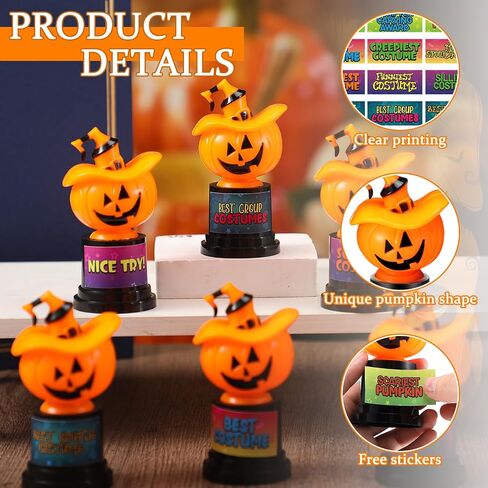 Tondiamo 15 Set Halloween Pumpkin Trophy with Sticker 4.5 Inches Jack O Lantern Costume Trophy Pumpkin Decorating Awards Halloween Award for Home Decoration Trunk or Treat Party Supply in Saudi Arabia