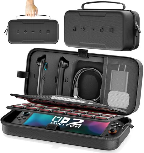 Switch 2 Case for Joycon 2 & Charger, Hard Shell Carrying Case for Nintendo Switch 2 (2025), Protective Portable Travel Bag Pouch with 28 Game Slots for Nintendo Switch Interactive Gaming Figures in Kuwait