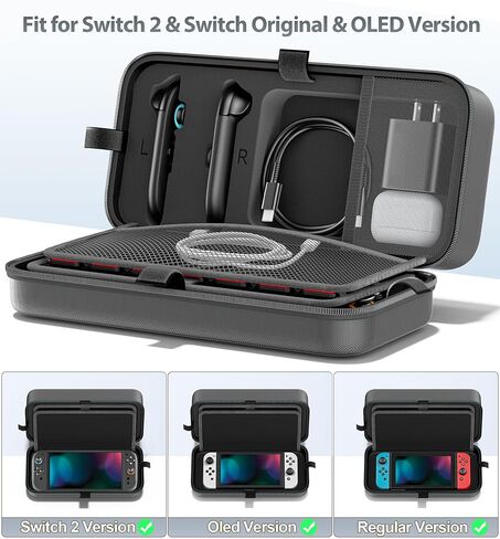 Switch 2 Case for Joycon 2 & Charger, Hard Shell Carrying Case for Nintendo Switch 2 (2025), Protective Portable Travel Bag Pouch with 28 Game Slots for Nintendo Switch Interactive Gaming Figures in Kuwait