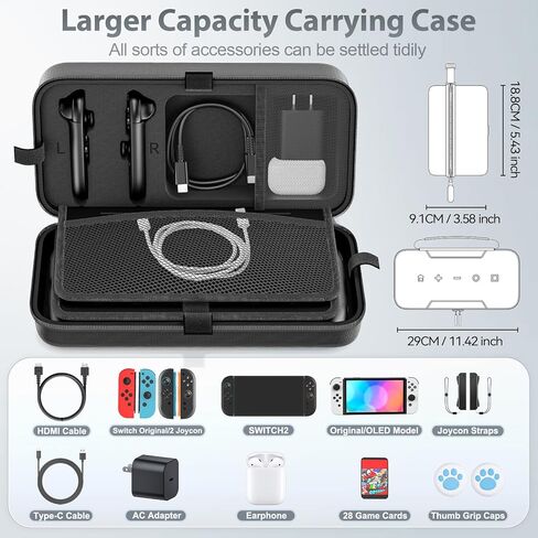 Switch 2 Case for Joycon 2 & Charger, Hard Shell Carrying Case for Nintendo Switch 2 (2025), Protective Portable Travel Bag Pouch with 28 Game Slots for Nintendo Switch Interactive Gaming Figures in Kuwait