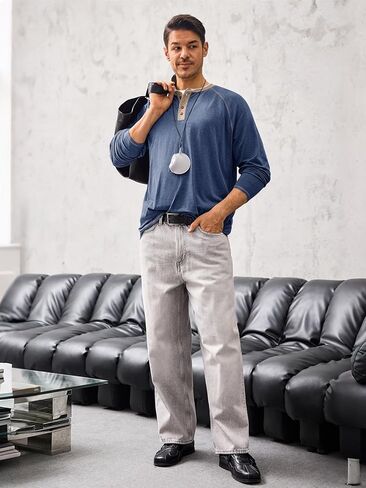 Yousify Mens Henley Shirts Long Sleeve Casual Basic T Shirts Button Vintage Lightweight Cotton Tee Tops in Saudi Arabia