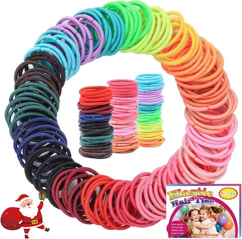 200PCS Elastic Hair Ties for Baby Girls, Small No-Crease Ponytail Holders | Kids Toddler Hair Ties for Thin Hair, Girl Hair Accessories, Mini Hair Elastic with Storage Box & Colorful Gift Box in Saudi Arabia